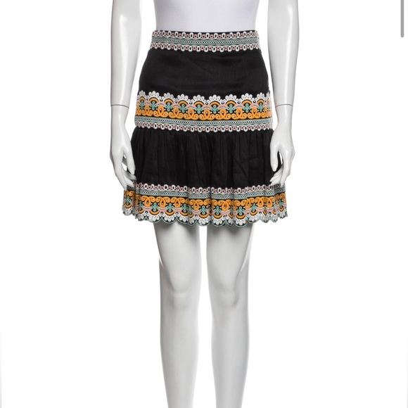 Embroidered Amur linen mini skirt black multicolour size XS/0 - Picture 3 of 3
